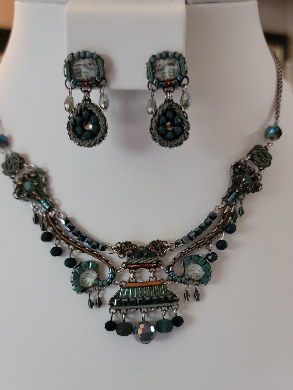 Ayala Bar Teal Beaded Statement Necklace & Earring Set